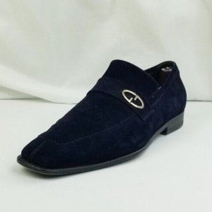 Gucci 7.5D Men s Black Suede Leather Slip On Metal Logo Strap Square Toe Loafers